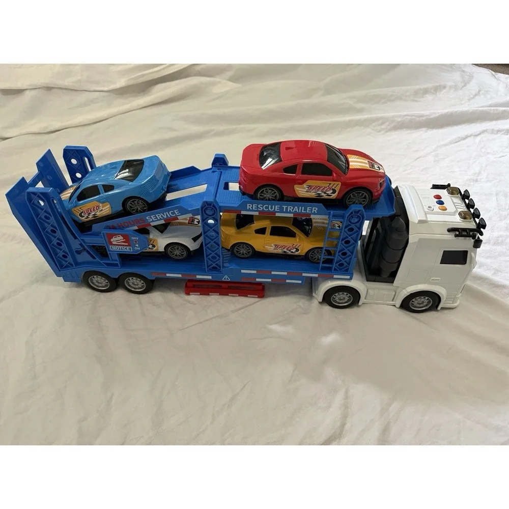 Semi Truck Toy for Boy Ages 3 4 5 6, Adjustable Double Decker Carrier Truck Used